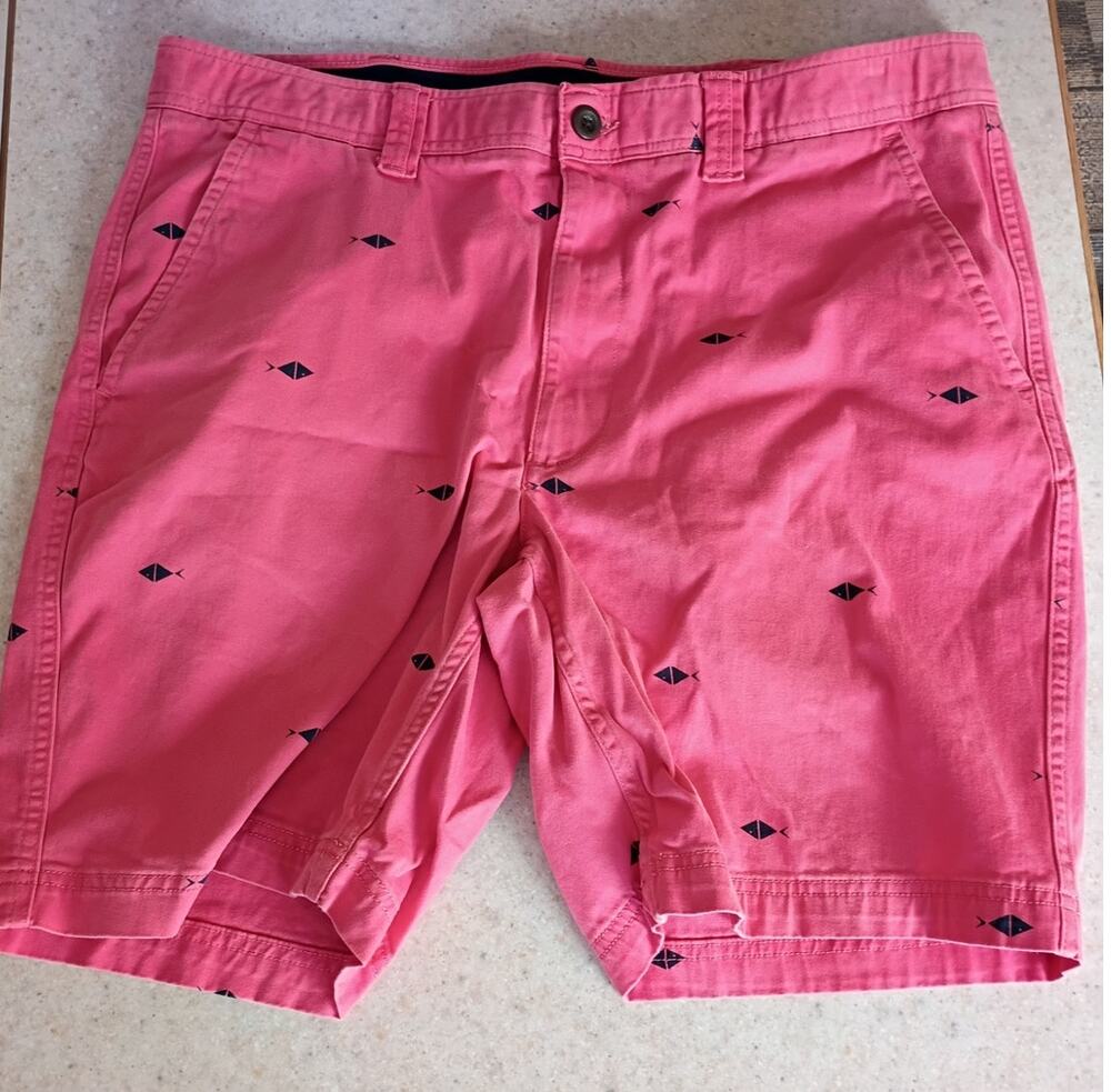 Mens 38 Pink Nautical Embroidered Chino Shorts Comfort Stretch Coastal Dadcore